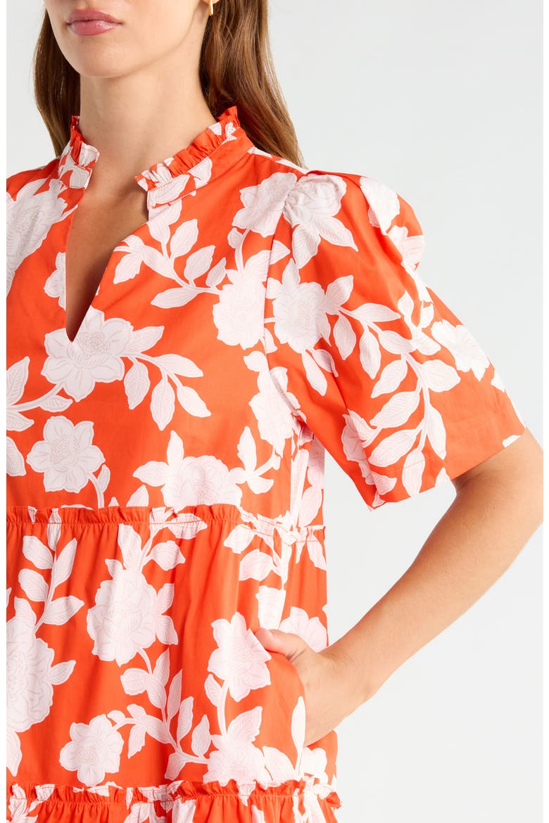 Floral Dixie Tiered Cotton Dress, Alternate, color, TOMATO-MULTI