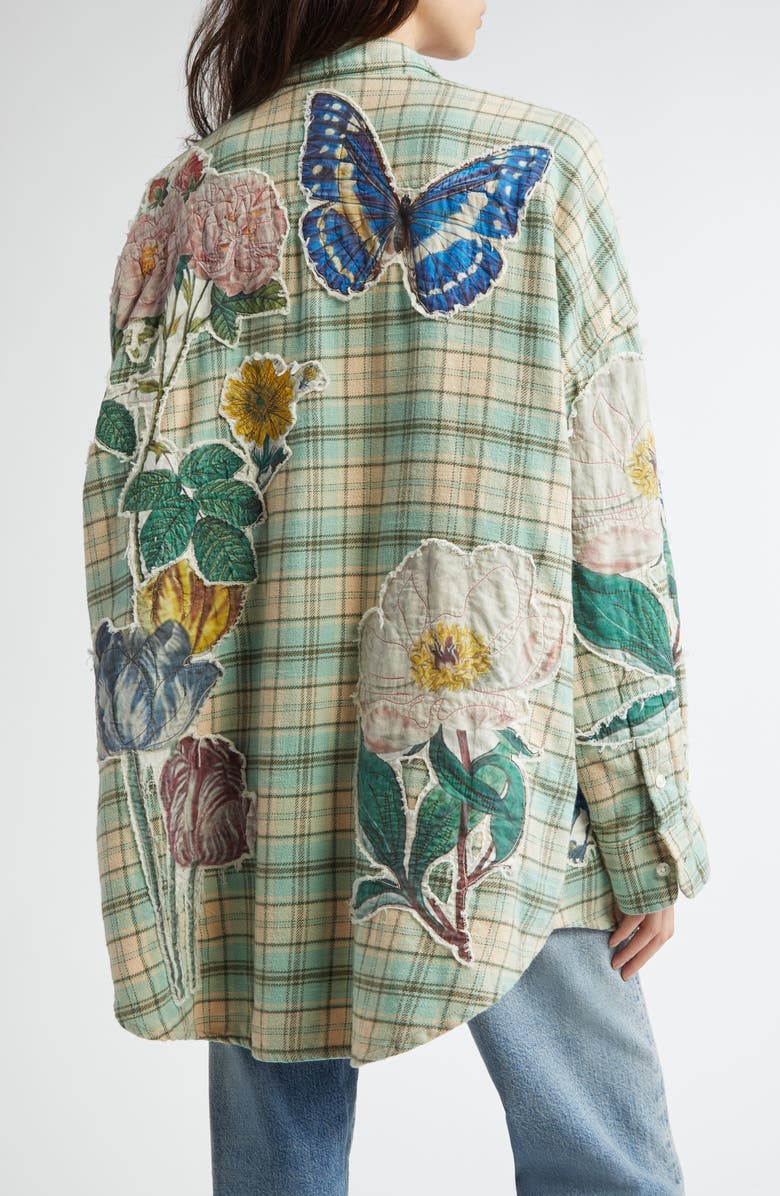 R13 Drop Neck Floral Patch Plaid Button-Up Shirt, Alternate, color, 