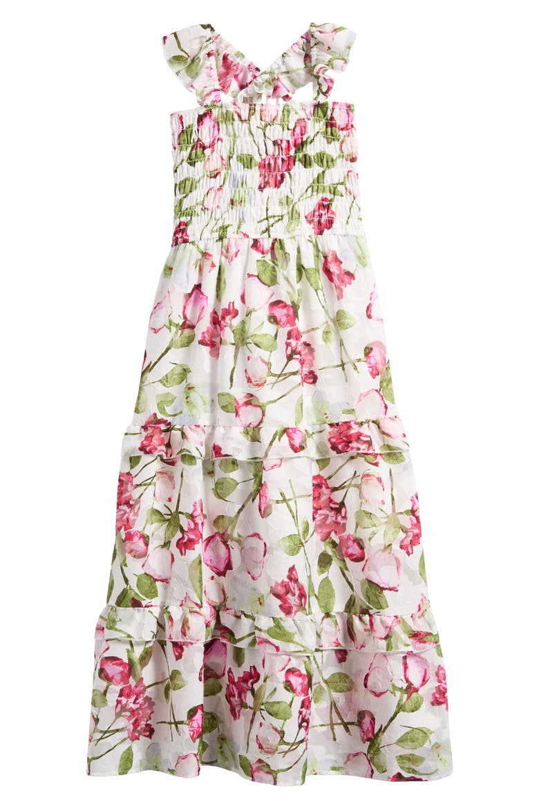Kids' Printed Burnout Chiffon Maxi Sundress, Main, color, OFF WHITE