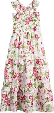 Ava & Yelly Kids' Printed Burnout Chiffon Maxi Sundress