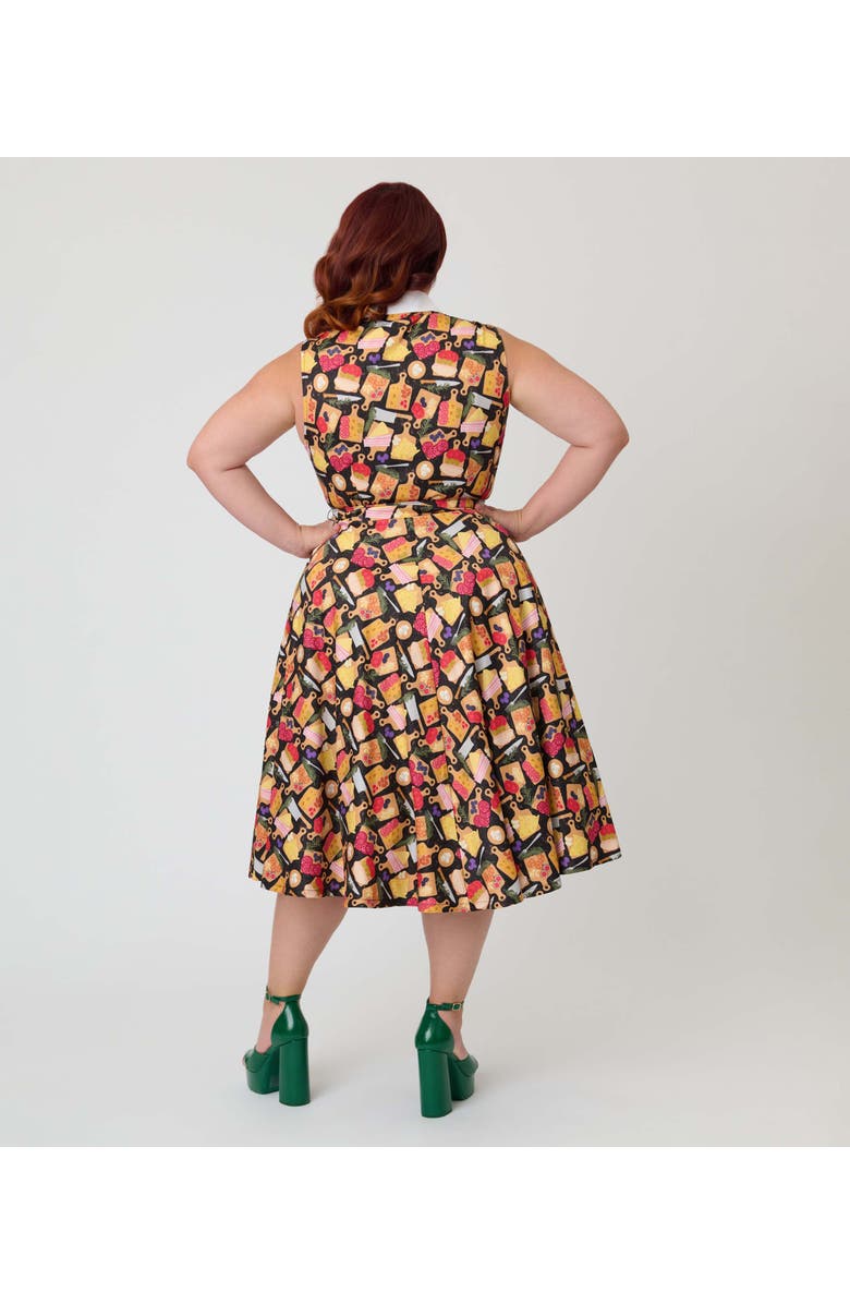 Unique Vintage Plus Size Sleeveless Darlene Dress, Alternate, color, Black Charcuterie Print