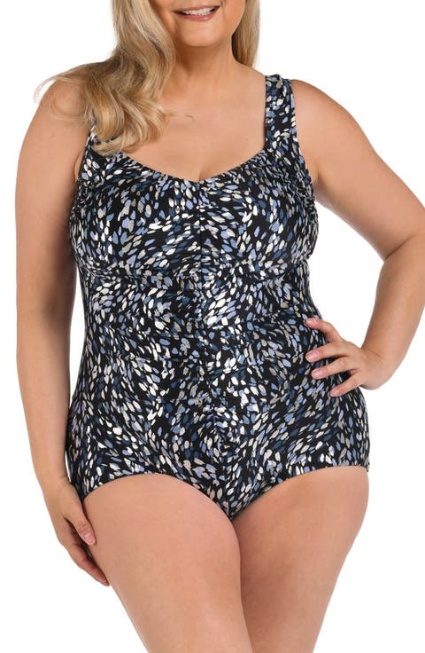 Shirred Girl Leg One-Piece Swimsuit