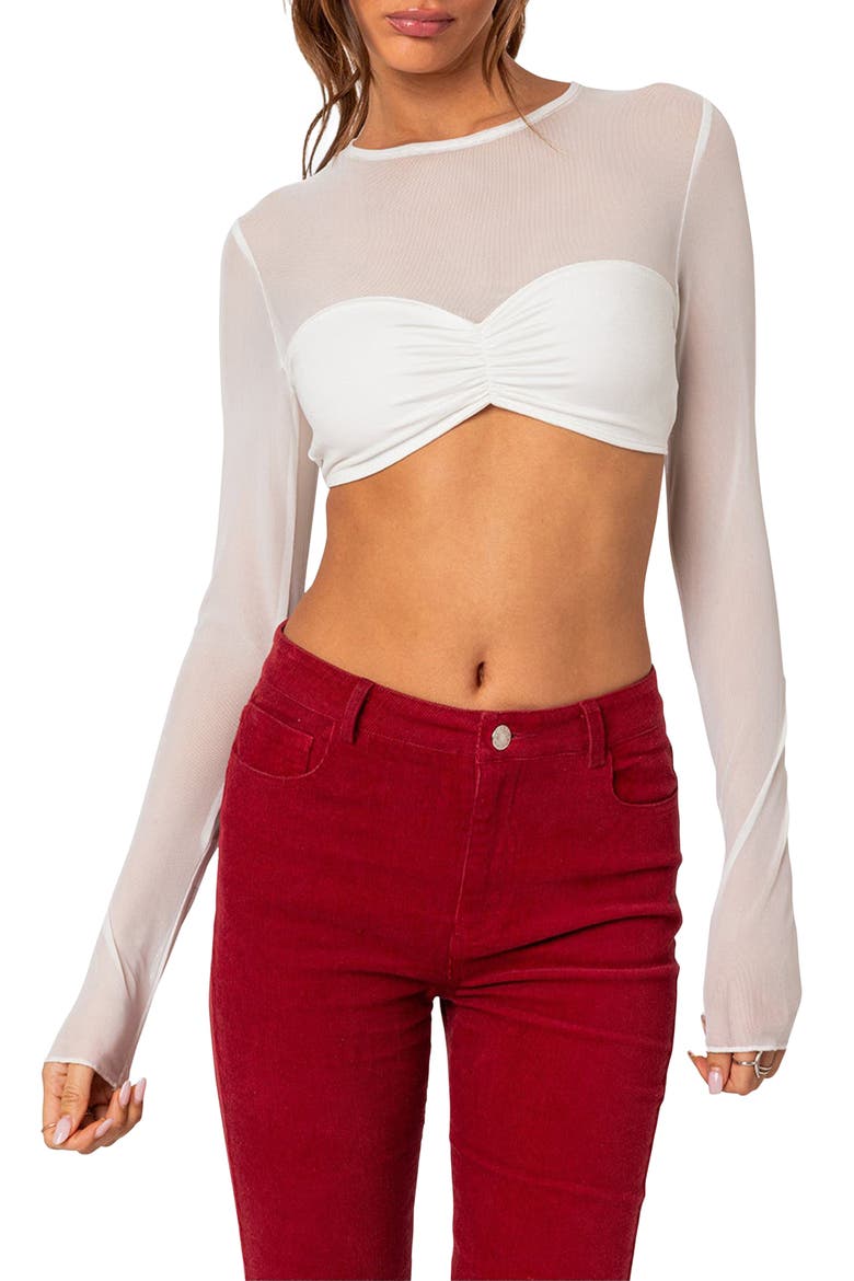 Night Out Sheer Crop Top, Main, color, WHITE