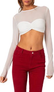 EDIKTED Night Out Sheer Crop Top