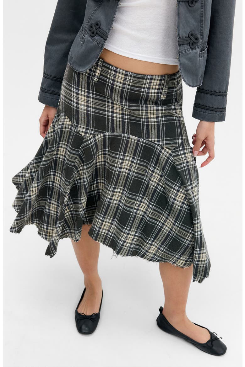 Basque Check Cotton Midi Skirt, Alternate, color, GREY CHECK