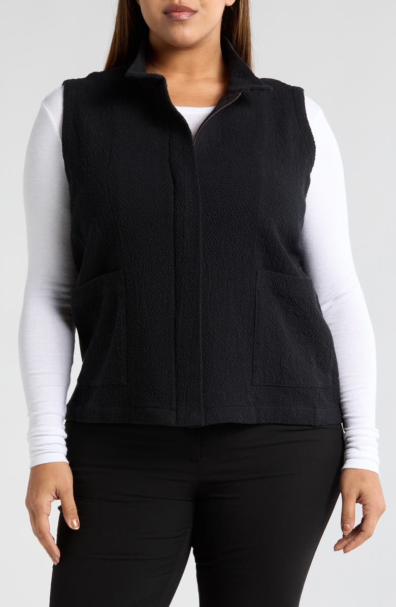 Eileen Fisher Stand Collar Textured Organic Cotton Vest, Alternate, color, 