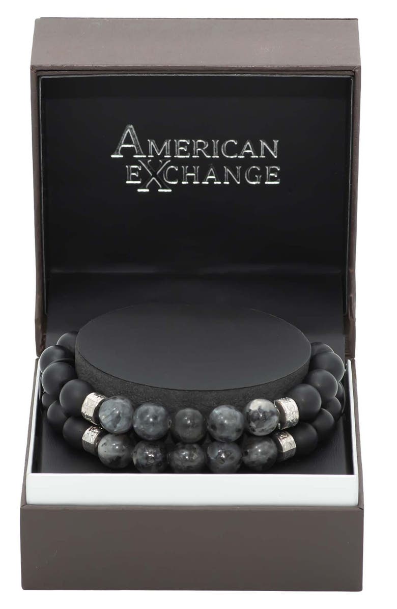 AMERICAN EXCHANGE Black Wood & Grey Labradorite Beaded Stretch Bracelet Set, Alternate, color, 