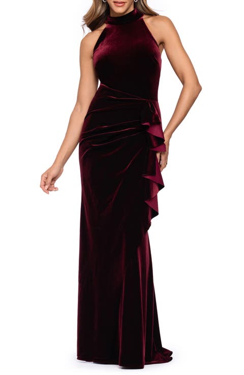 Stretch Velvet Halter Gown