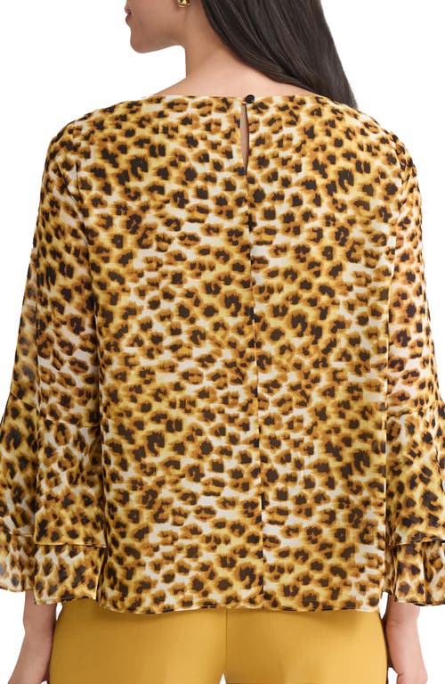 Kasper Tiered Ruffle Bell Sleeve Chiffon Top In Animal Print