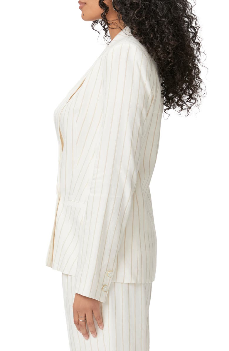 PAIGE Rosette Stripe Double Breasted Linen Blend Blazer, Alternate, color, Aftglo/Gld