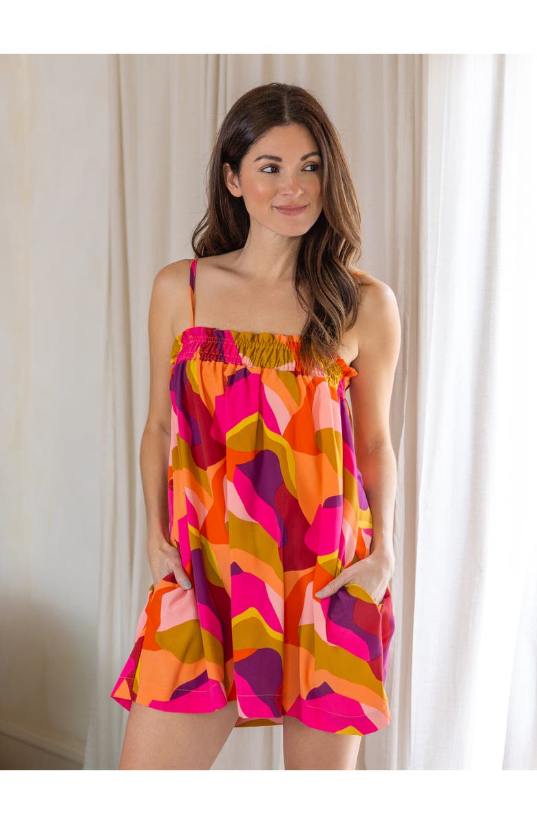 24seven Comfort Apparel Multicolor Square Neck Spaghetti Strap Smocked Pockets Mini Dress, Alternate, color, 