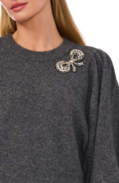 Rhinestone Bow Appliqué Sweater