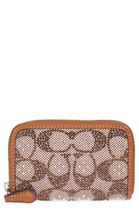 Small Crystal Signature Logo Jacquard Zip Around Card Holder