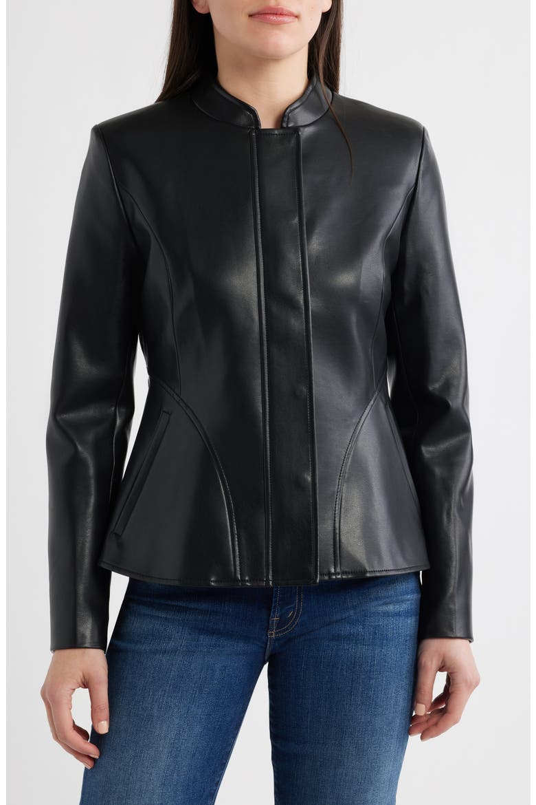 Zip Front Faux Leather Jacket, Main, color, BLACK