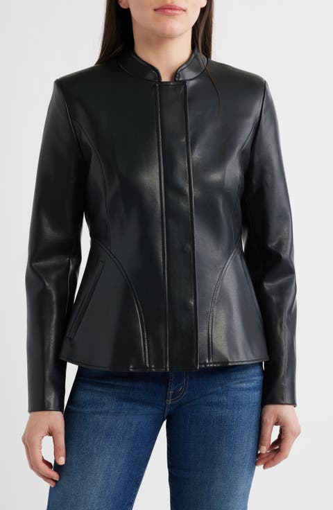 Zip Front Faux Leather Jacket