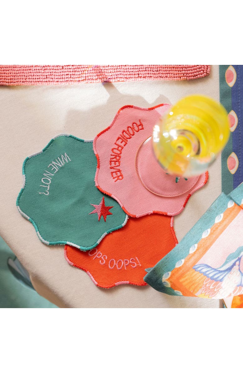 Zsa Zsa Zsu Nilufer 8 Pcs Digital Prtinted Embroidered 100% Cotton Coaster Set, Alternate, color, Pink