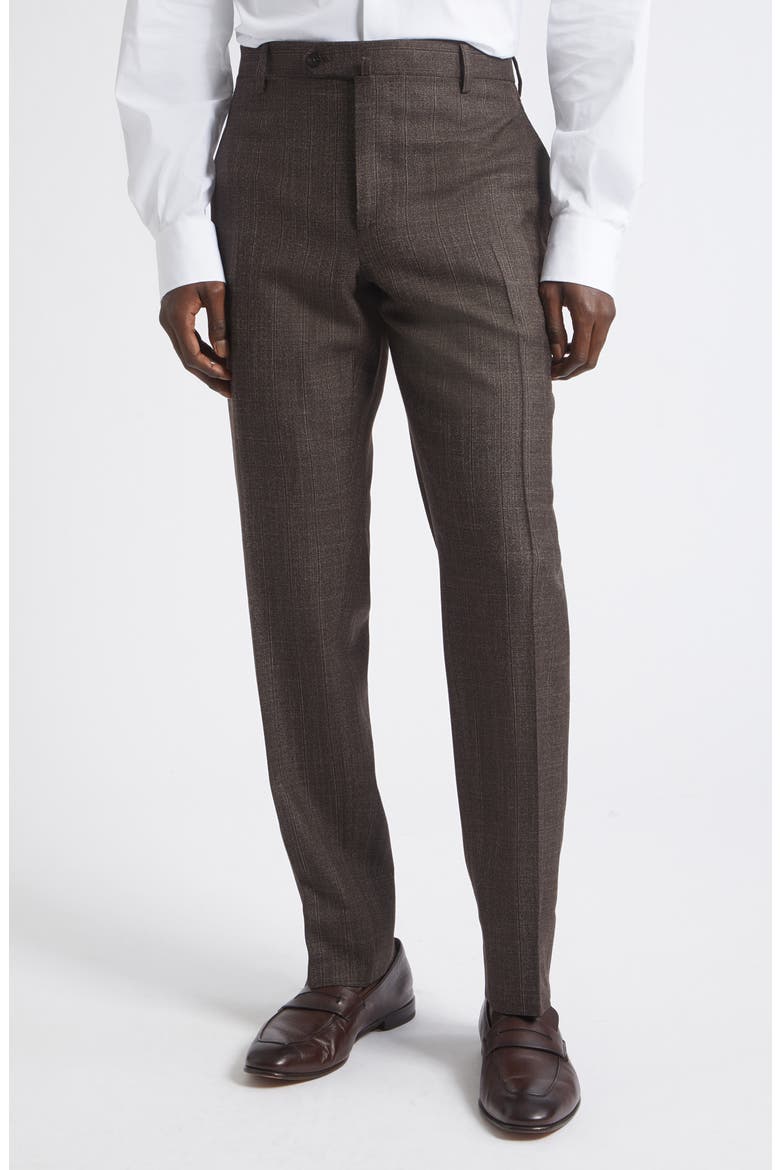 Pinstripe Wool & Silk Suit, Alternate, color, DARK BROWN 450