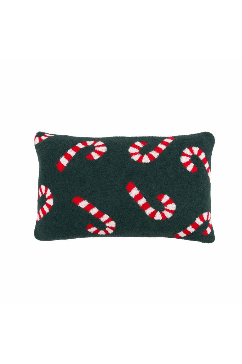 Candy Cane Knitted Christmas Lumbar Throw Pillow 14" x 22", Main, color, Green