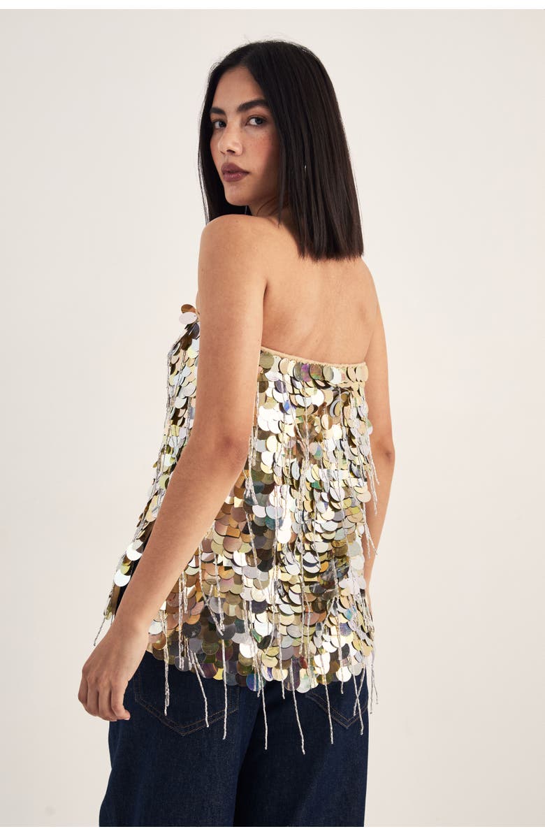 NASTY GAL Disc Tassel Bandeau Top, Alternate, color, Gold