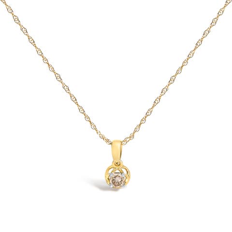 14K Yellow Gold Plated Silver 1/5 Cttw Diamond Openwork Pendant Necklace