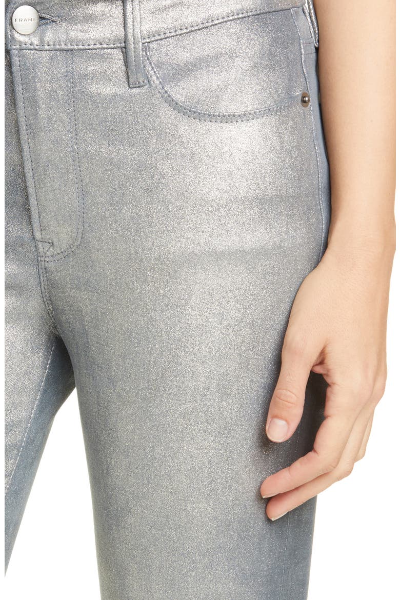 Le Crop Metallic Leather Mini Boot Pants, Alternate, color, SILVER