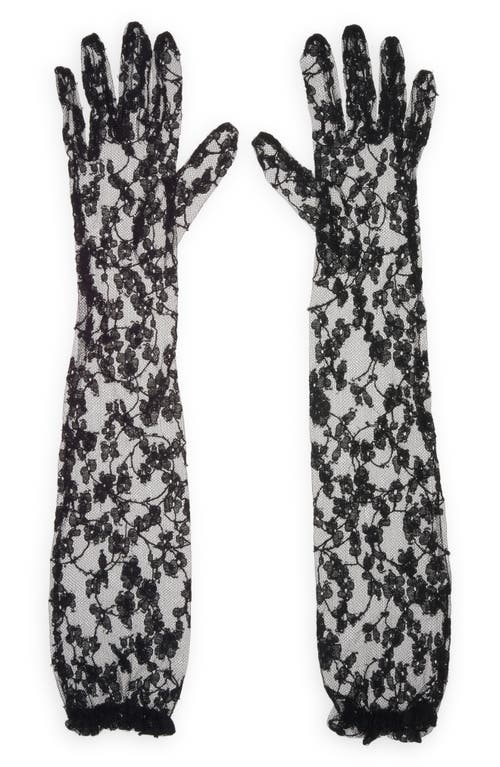Valentino Garavani Vlogo Sheer Floral Lace Gloves In N06 Nero/oro