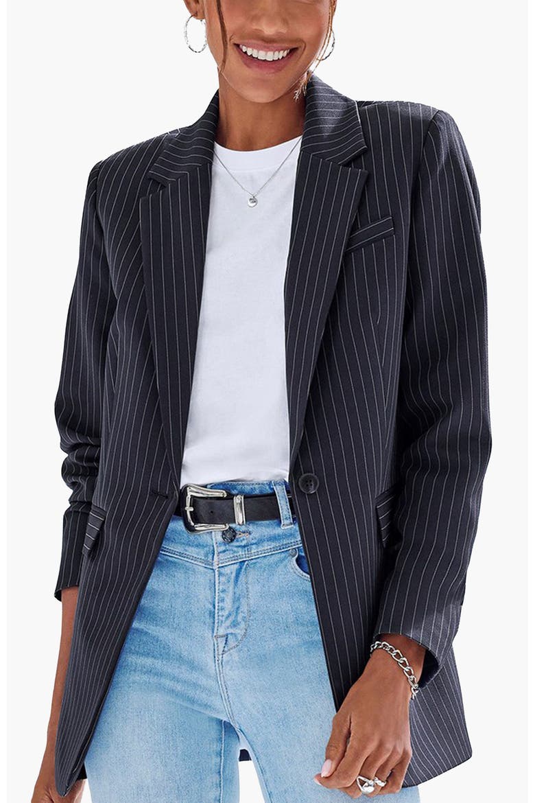 Pinstripe Oversized Blazer, Main, color, Navy Ivory