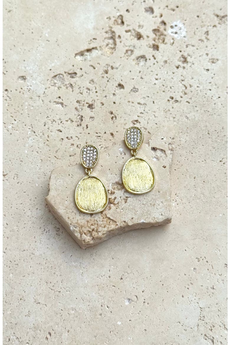 Pavé Cubic Zirconia Satin Finish Drop Earrings, Alternate, color, GOLD