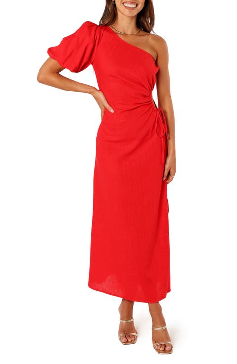 Kimmie Cutout Puff Sleeve One-Shoulder Maxi Dress