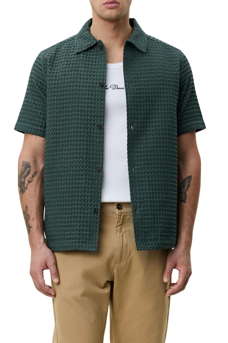 Check Cotton Seersucker Button-Up Shirt, Main, color, PINE GREEN