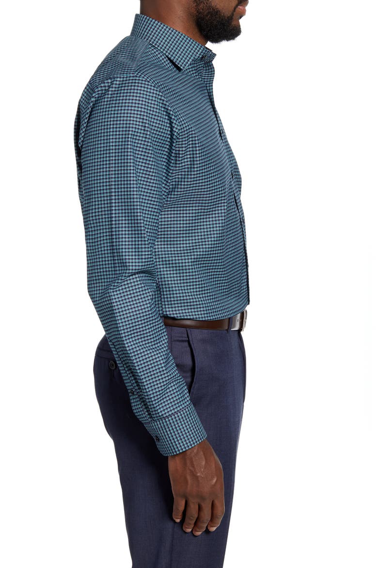 Trim Fit Non-Iron Check Dress Shirt, Alternate, color, TEAL PEACOCK