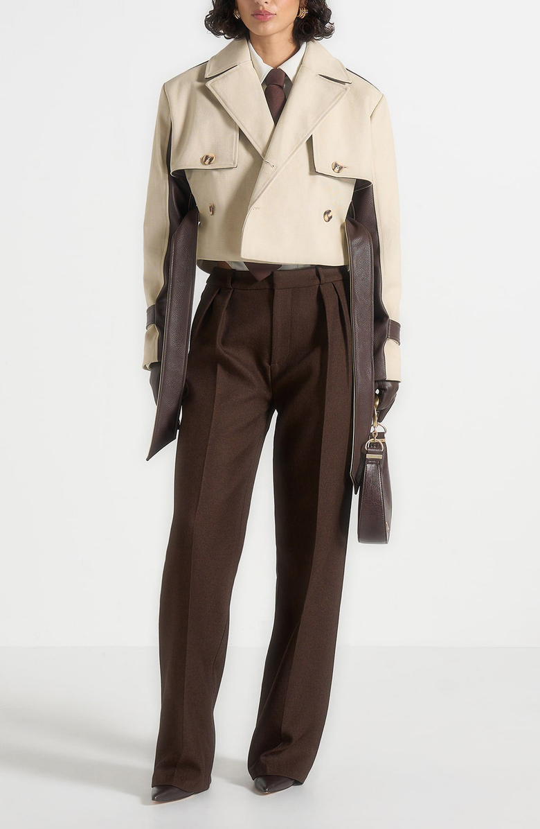 Manière De Voir Lelia Cropped Gabardine Trench Coat With Belt, Alternate, color, Beige