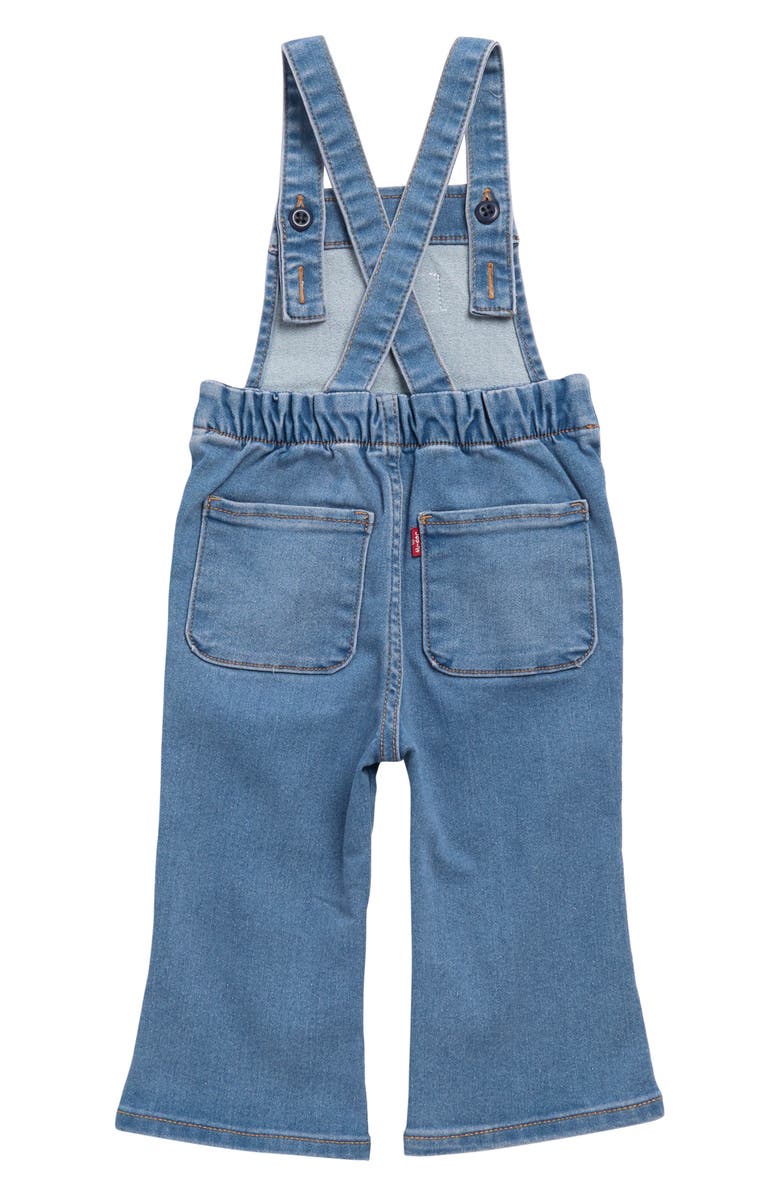 Levi's<sup>®</sup> Stripe Long Sleeve Bodysuit & Flare Denim Overalls Set, Alternate, color,