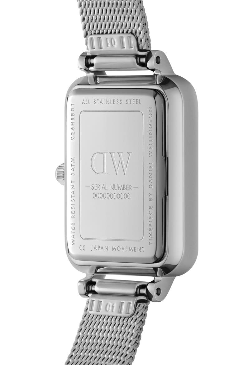 Quadro Sterling Mesh Strap Watch, 20mm x 26mm, Alternate, color, BLACK / WHITE/ SILVER