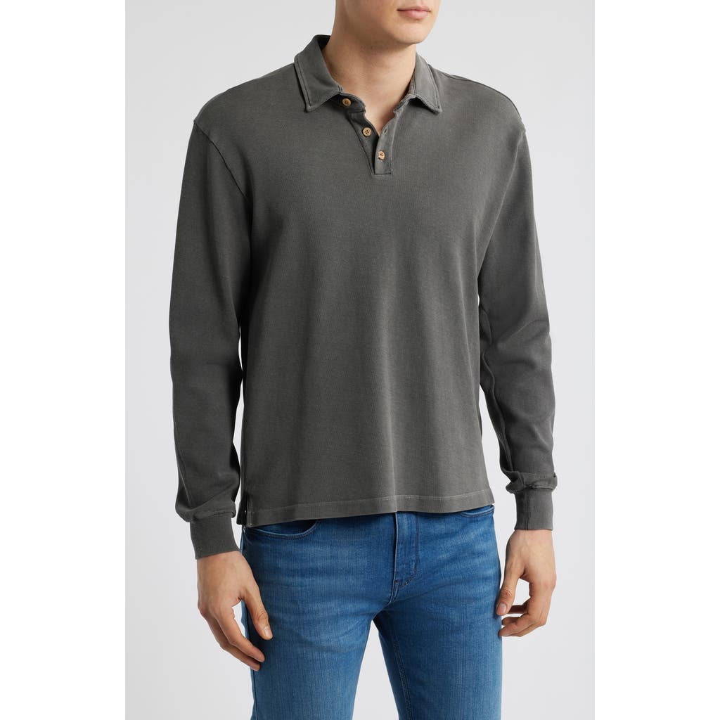 Alex Crane Caza Rib Organic Cotton Long Sleeve Polo In Slate