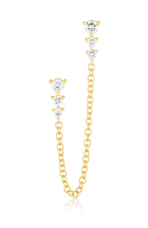 Single Double Piercing Diamond Chain Drop Earring