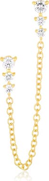EF Collection Single Double Piercing Diamond Chain Drop Earring