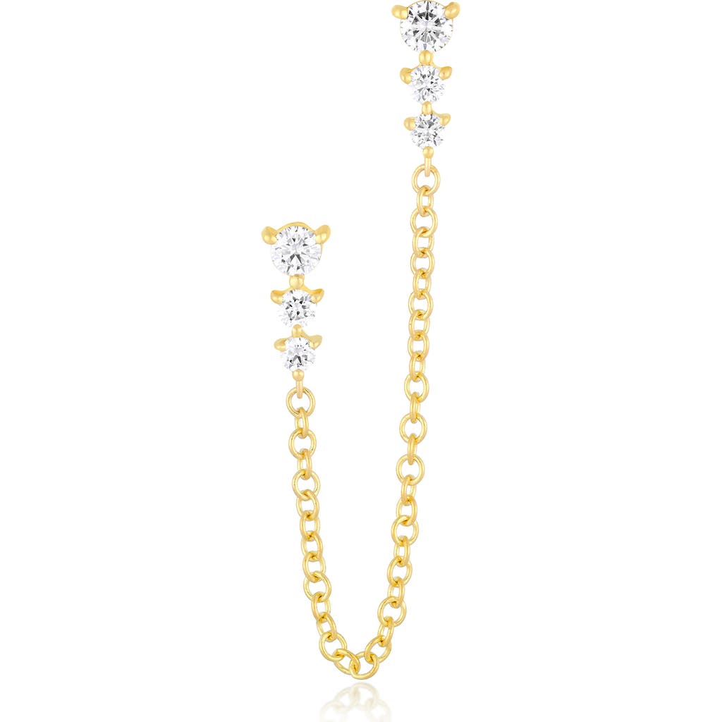 EF Collection Single Double Piercing Diamond Chain Drop Earring in 14K Yellow Gold/diamond at Nordstrom