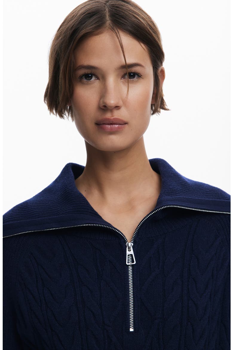 Mixed Media Oversize Cable Half Zip Sweater, Alternate, color, NAVY BLUE