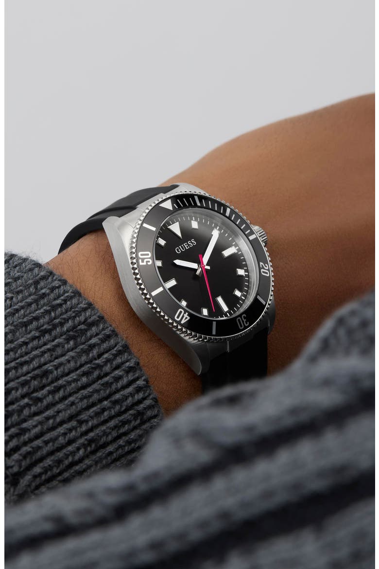 Cliff Silicone Strap Watch, 41mm, Alternate, color, BLACK/ SILVER
