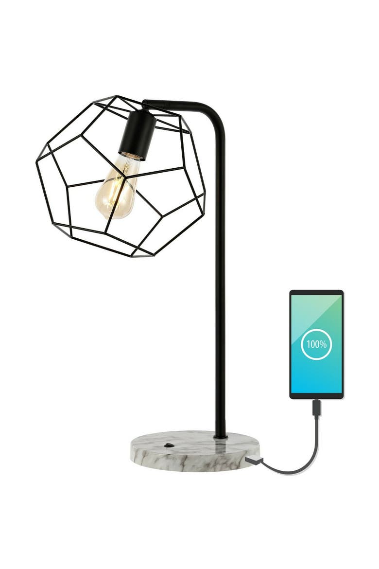 Penta 23.5" Industrial Farmhouse Head-Adjustable Iron LED Task Lamp with USB Charging Port, Black, Main, color, Black