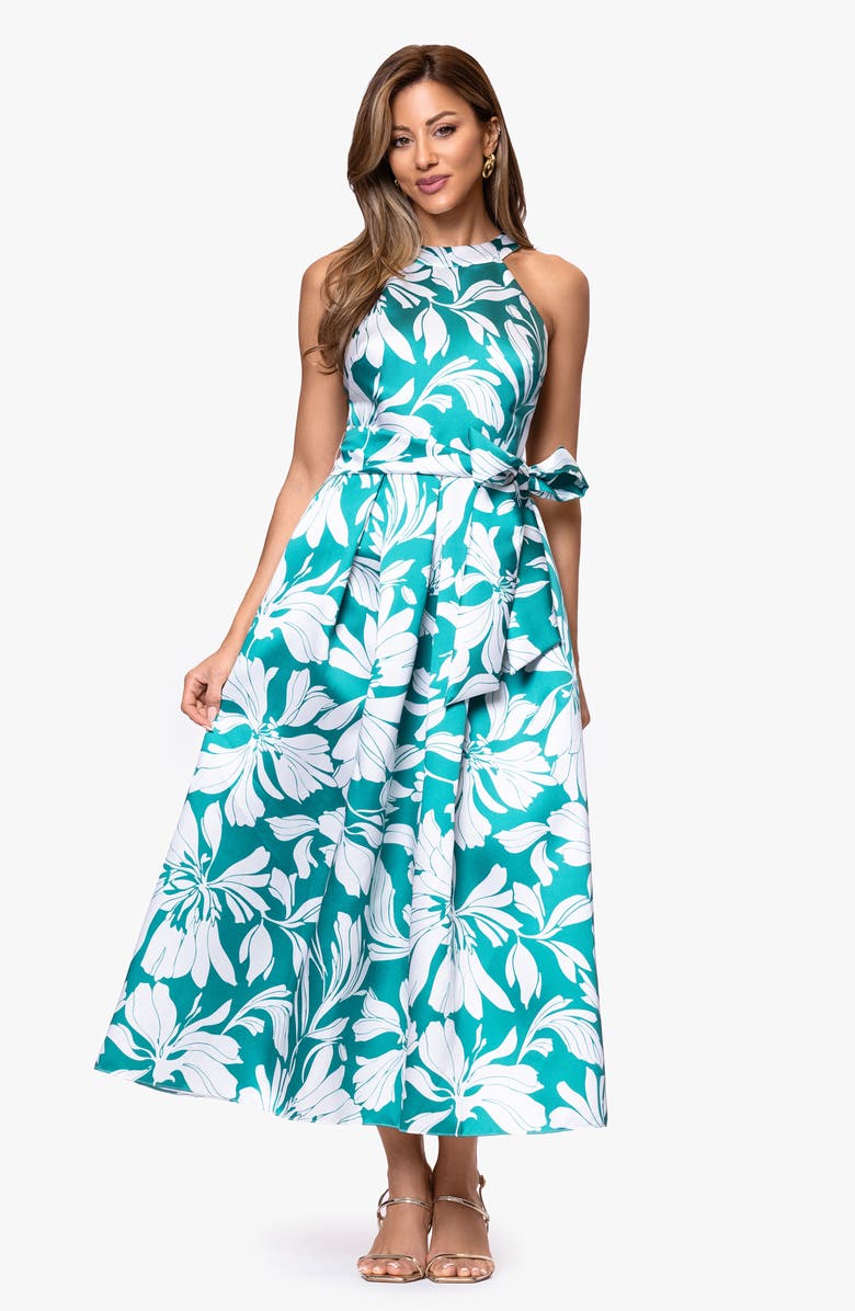 Betsy & Adam Mikado Midi Dress, Alternate, color, Aqua/ White
