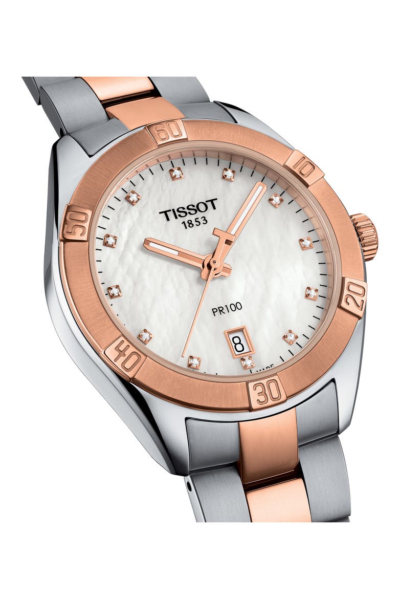 T-Classic PR 100 Bracelet Watch, Alternate, color, SILVER/ MOP/ ROSE GOLD