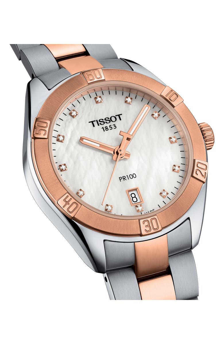 Tissot T-Classic PR 100 Bracelet Watch, Alternate, color, Silver/ Mop/ Rose Gold
