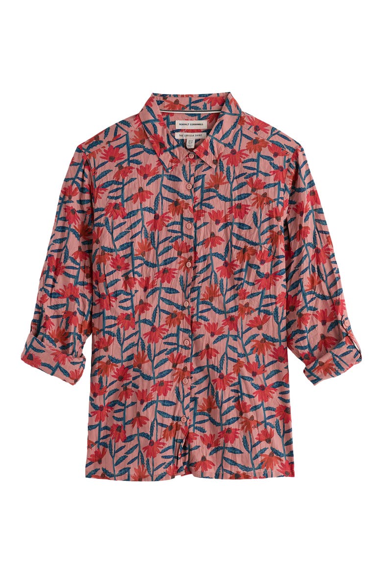 Larissa Floral Crinkled Organic Cotton Button-Up Shirt, Alternate, color, ECHINACEA STEMS ROSEHIP