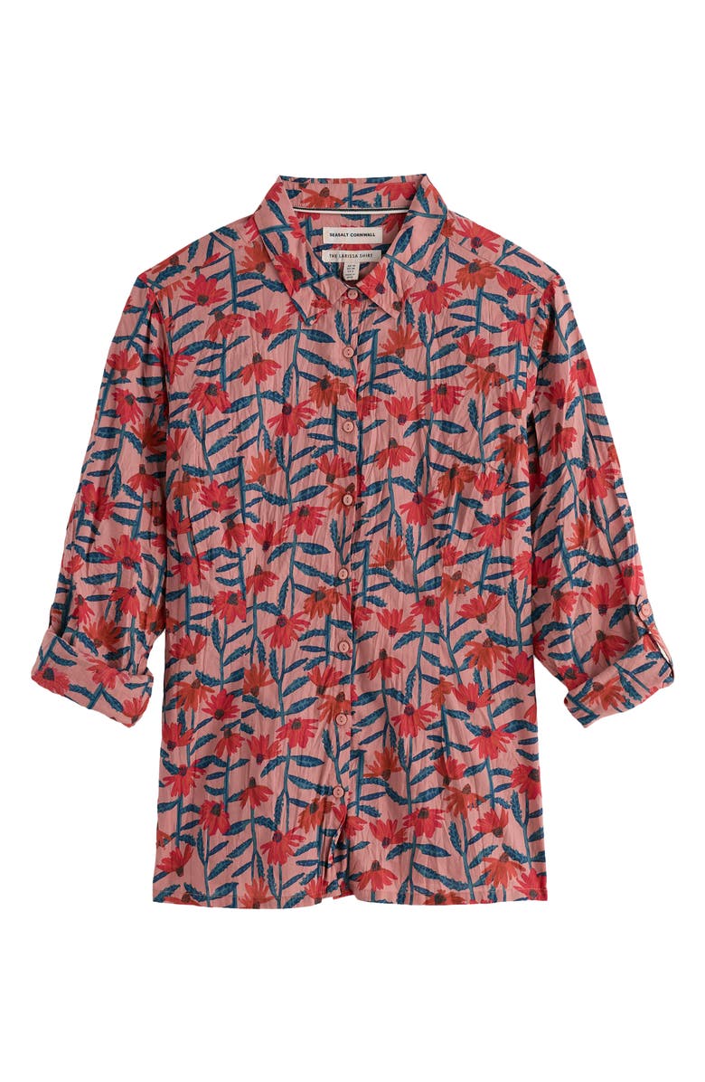 Seasalt Cornwall Larissa Floral Crinkled Organic Cotton Button-Up Shirt, Alternate, color, Echinacea Stems Rosehip