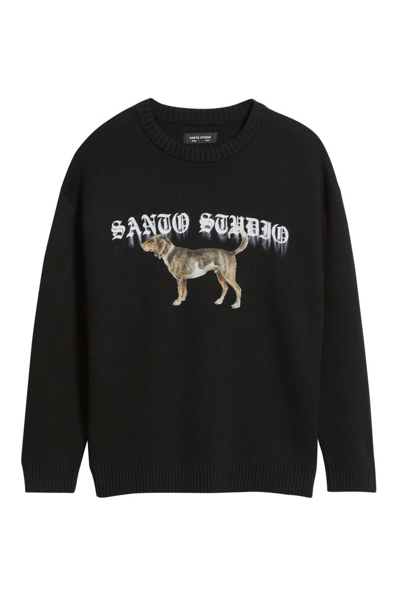 Blurry Dog Knit Sweater, Alternate, color, BLACK