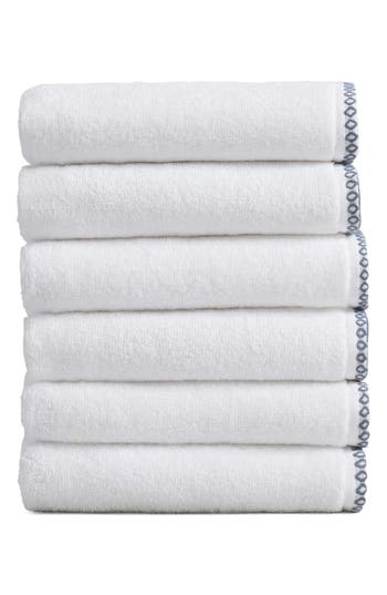 Woven & Weft Border Stitch 6-pack Cotton Hand Towels In White