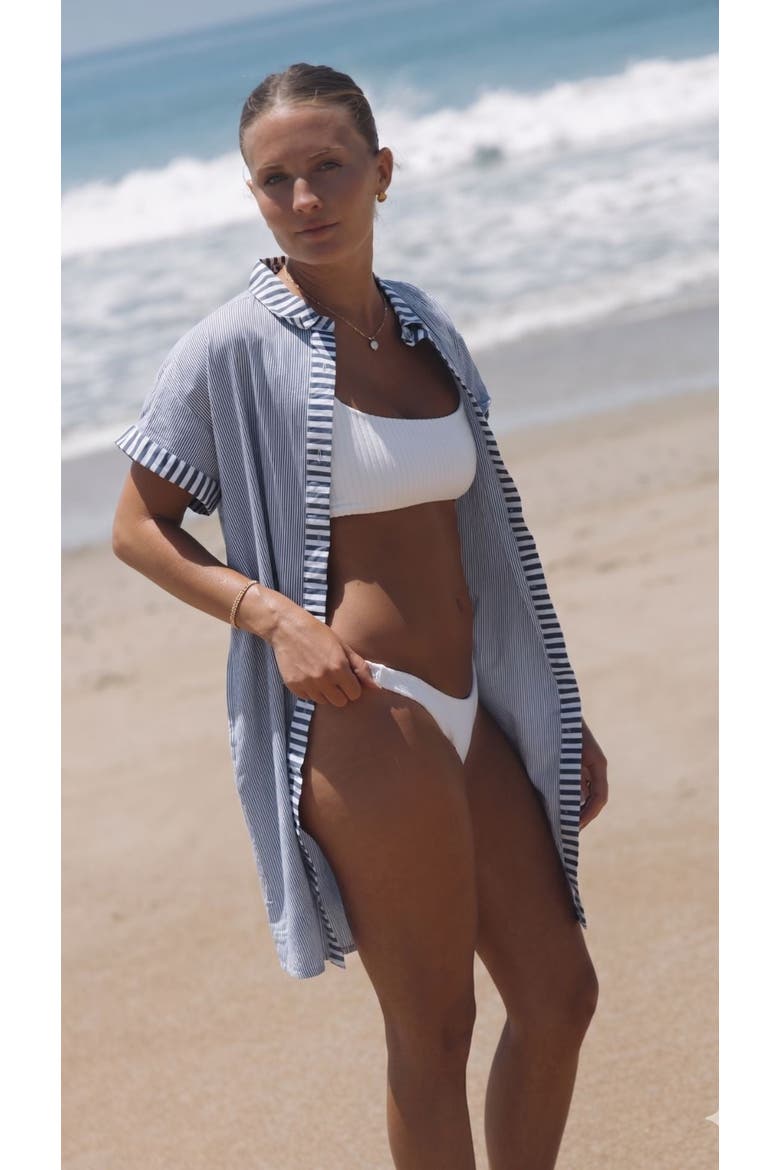 Riga Short Sleeve Short Dress Cover-Up, Alternate, color, Navy Stripes
