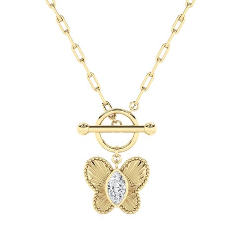 Certified 1Ct Diamond Marquise Solitaire Necklace 14k Gold 18"